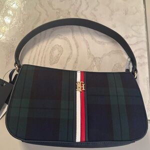 Tommy Hilfiger Green and Navy Plaid Shoulder Bag